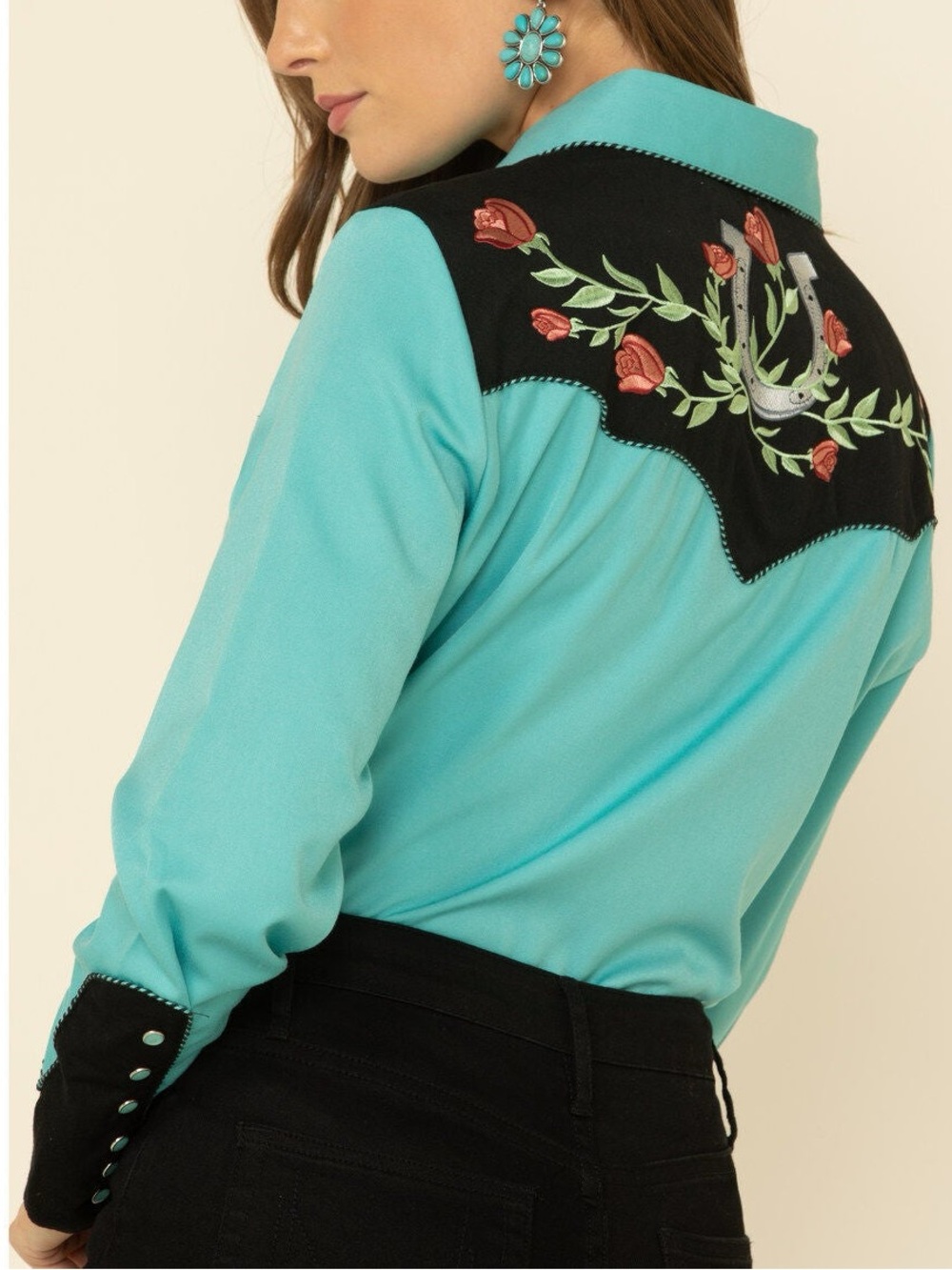 SCULLY WOMEN'S HORSESHOE EMBROIDERED RETRO WESTERN PEARL SNAP SHIRT XS NWOT - Picture 5 of 9